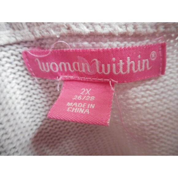 Woman Within 26/28 2x Zip Henley collared cable knit Lilac Sweater cotton V-neck - Picture 2 of 3